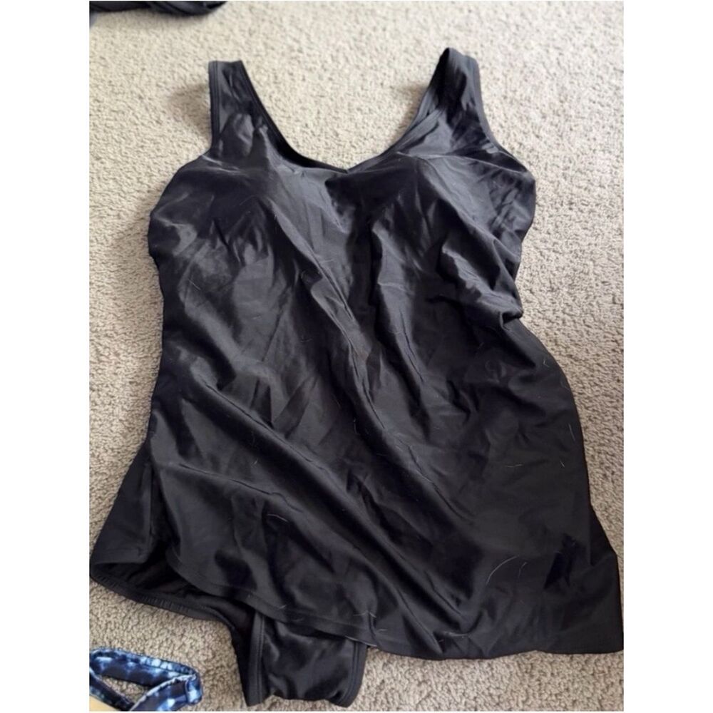 Swimsuits For All Black One Piece Swimsuit Size 14 Flowy Tummy Control Overlay